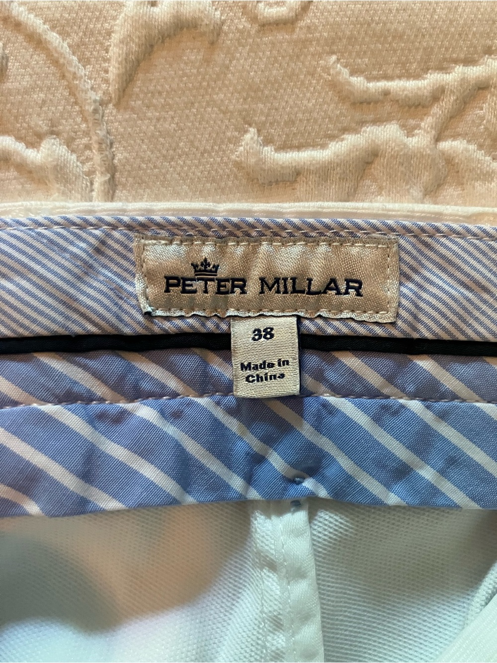 Peter Millar Blue and White Striped Dress Shirt Collar Detail